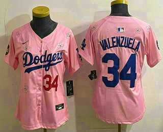 Womens Los Angeles Dodgers #34 Fernando Valenzuela Pink 2025 Tokyo Series Limited Stitched Jersey->mlb womens jerseys->MLB Jersey